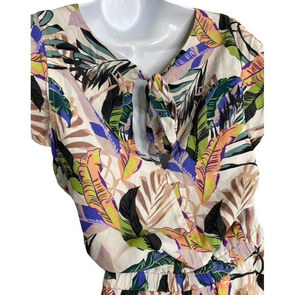 Sanctuary Jumpsuit Womens Tropical Wide‎ Leg Tie Back Short Sleeve sz Large NEW - Picture 4 of 13